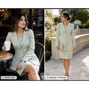 Vintage A-List by Wrapper Sage Green 2pc Suit Set Jacket Dress Y2K Minimalist